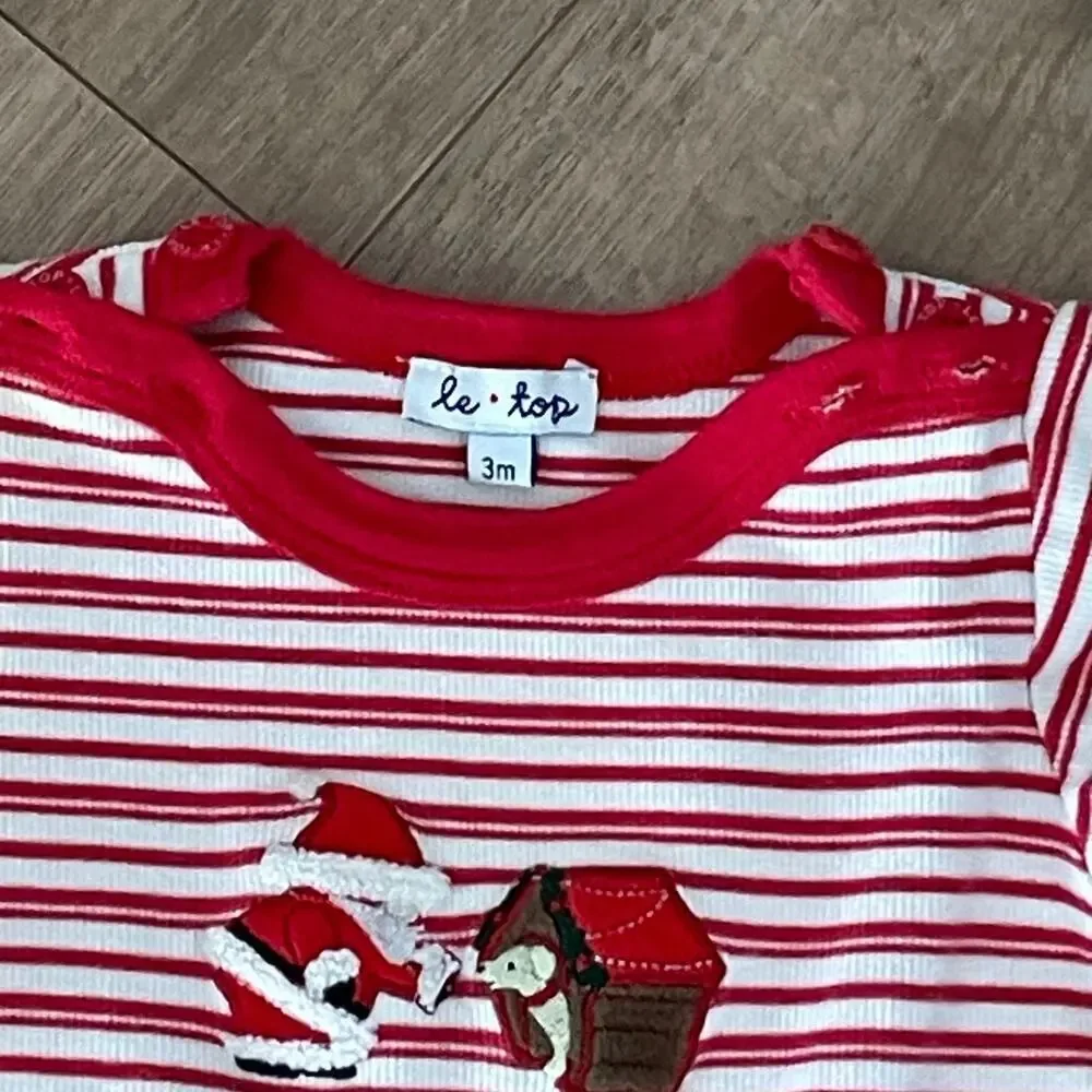 Le Top Christmas Santa One Piece Sleeper Sz 3 Months Puppy Holidays Ribbed